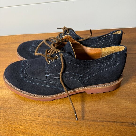 Walk Over Navy Franklin Suede Wingtip Shoes WM5011 Size 12M Vibram Gumlite - Picture 7 of 12